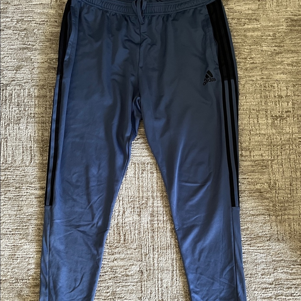 Adidas Navy Joggers with Black Stripes